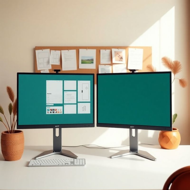 Postazione dual-monitor con progetto UI teal-modern in corso